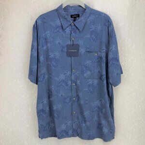 Croft & Barrow Blue Palm Print Rayon Button Up Short Sleeve Shirt Size L NWT
